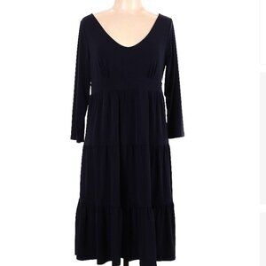 LOFT Navy Scoop Neck Tiered Midi 3/4 Sleeve Dress 12